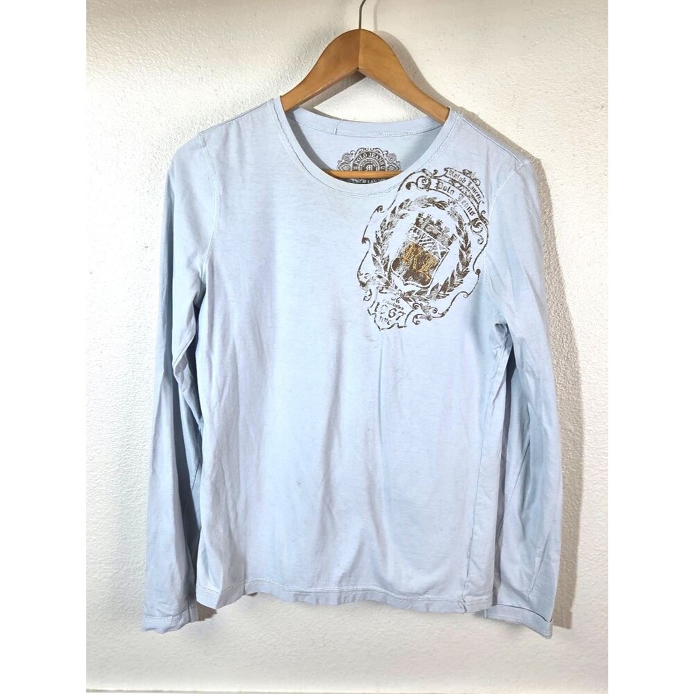Polo Jeans Ralph Lauren Women’s Blue Graphic Long Sleeve Tee M Faint Stains Y2K